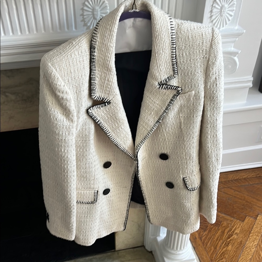 Zara Cream tweed Blazer with Black Trim
